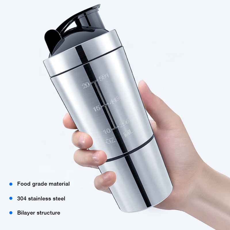 Nutrition For Fitness And Sports - Stainless Steel Protein Shaker Cup Portable