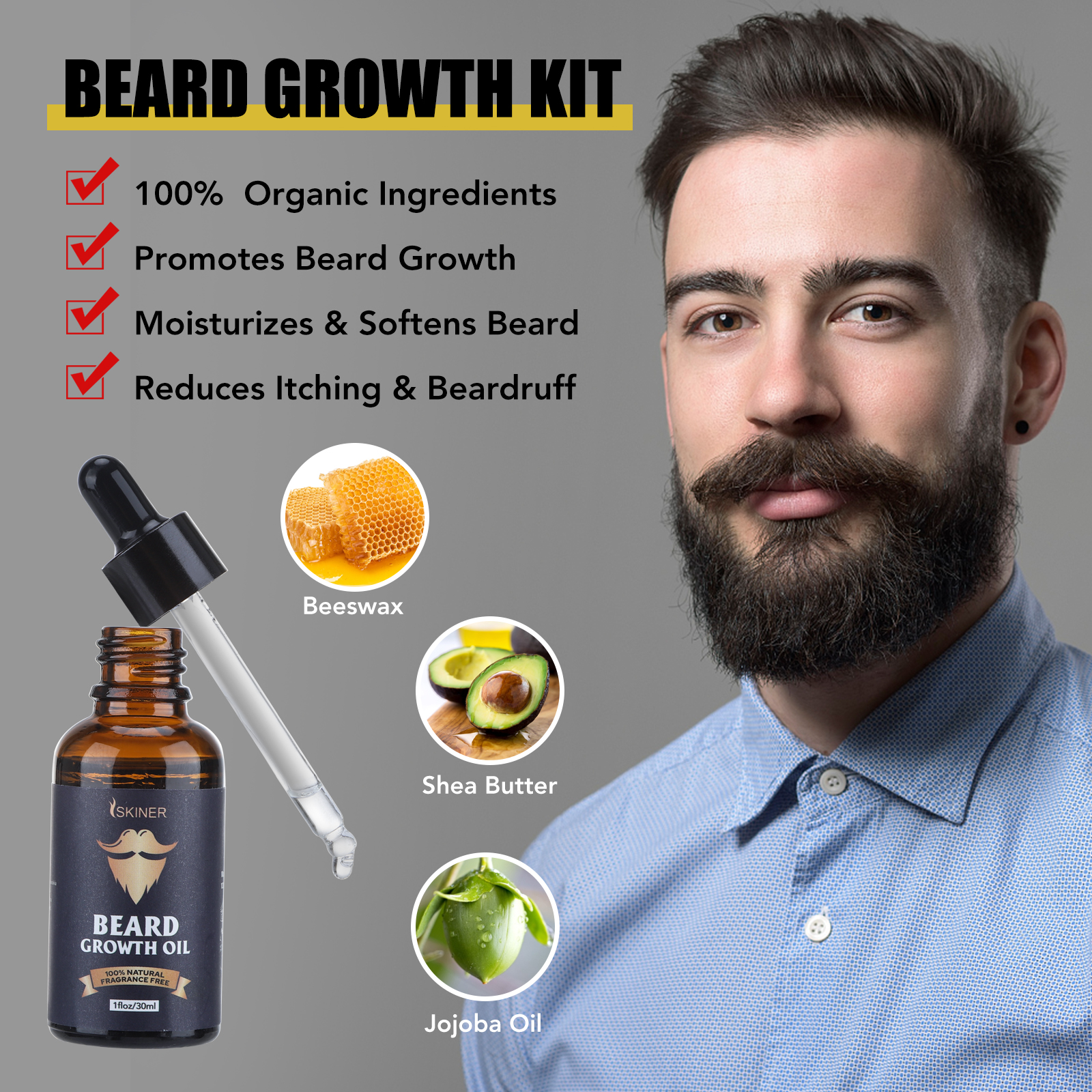 Beard Growth Kit For Men Barbe - огляд і ціна Biotin Hair Growth